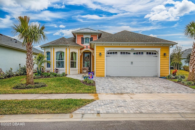 view of front facade featuring a garage and a front yard