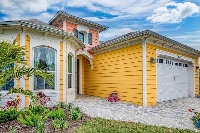 exterior space featuring a garage