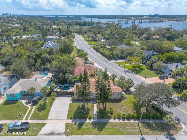 aerial view featuring a water view