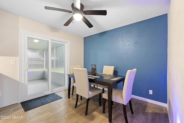 dining area featuring ceiling fan