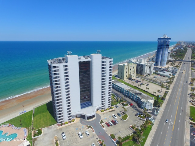 aerial view featuring a beach view and a water view