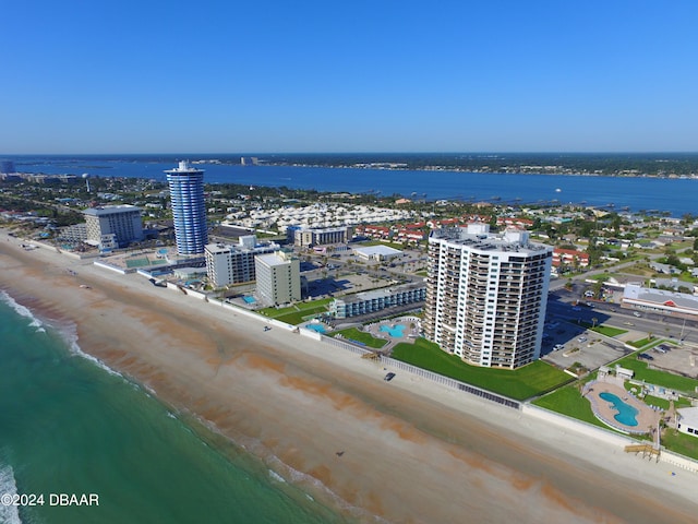 aerial view with a beach view and a water view