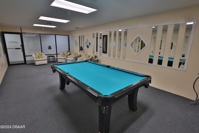 rec room featuring pool table and carpet floors