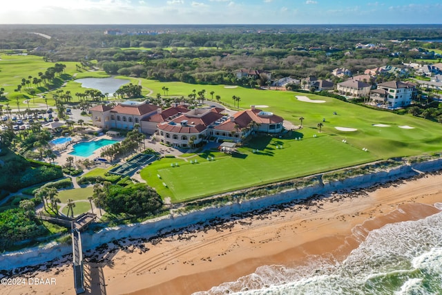 aerial view featuring a water view and a beach view