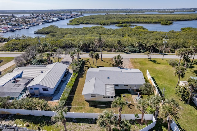 bird's eye view featuring a water view