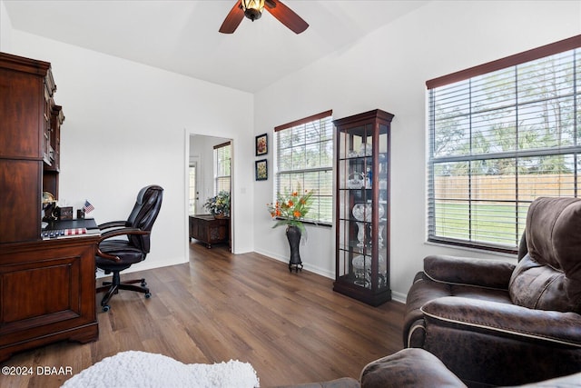 sitting room featuring ceiling fan and hardwood / wood-style floors