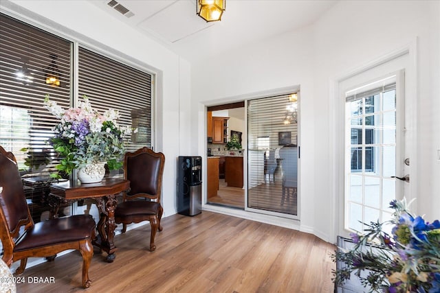 sitting room featuring light wood-type flooring and a wealth of natural light