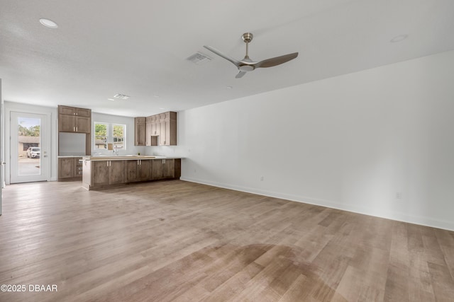 2419 India Palm Dr, Edgewater, FL 32141 - unfurnished living room with a ceiling fan, light wood-style floors, visible vents, and baseboards