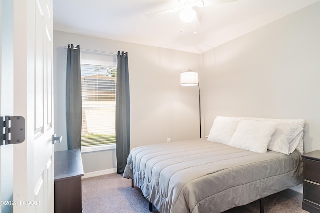 bedroom with carpet floors and ceiling fan