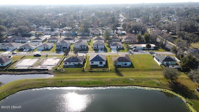 aerial view with a residential view and a water view