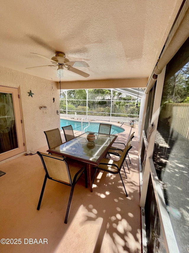 6037 Hickory Grove Ln, Port Orange, FL 32128 - sunroom / solarium with a swimming pool and a ceiling fan
