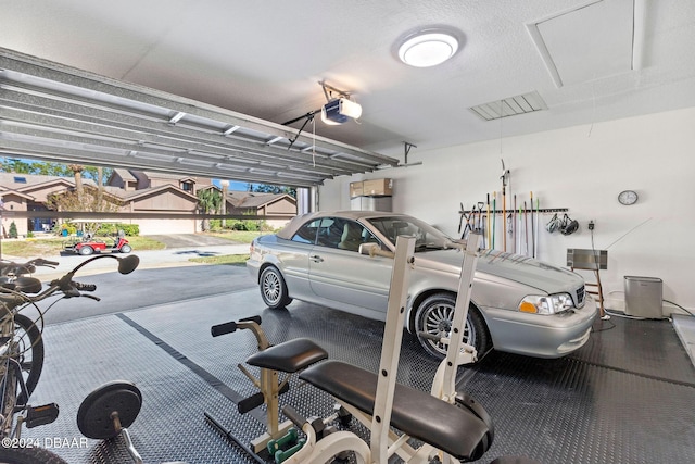 garage with a garage door opener