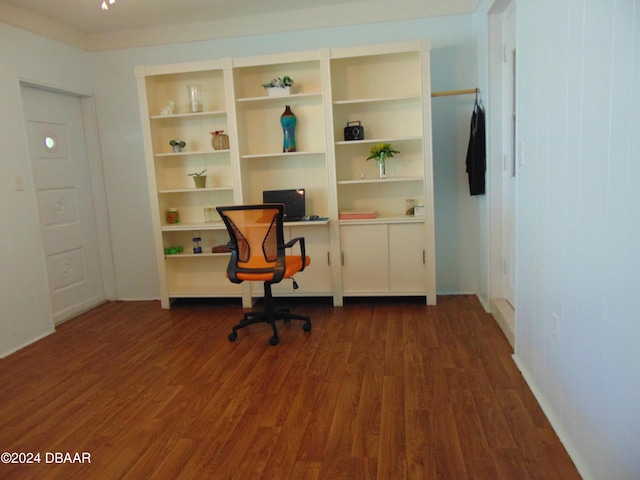 office with dark hardwood / wood-style flooring