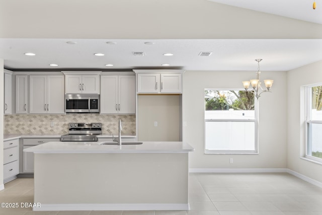 kitchen with a sink, plenty of natural light, visible vents, and stainless steel appliances