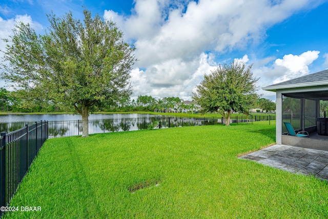 view of yard with a water view