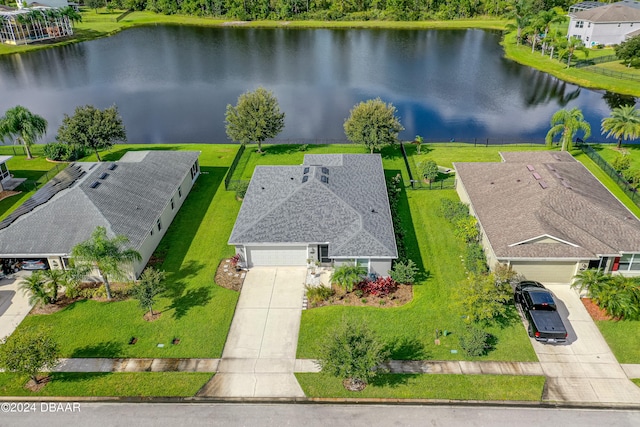 aerial view featuring a water view