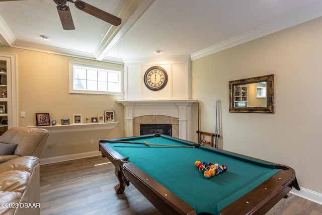 10 Foxhunter Flt, Ormond Beach, FL 32174 - game room featuring ceiling fan, crown molding, pool table, and wood finished floors