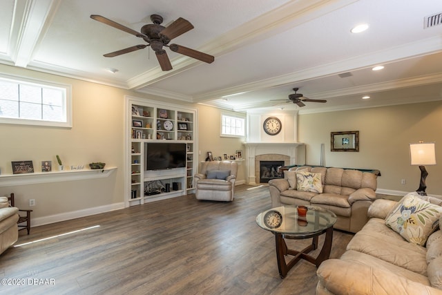 10 Foxhunter Flt, Ormond Beach, FL 32174 - living area with a ceiling fan, beamed ceiling, and wood finished floors