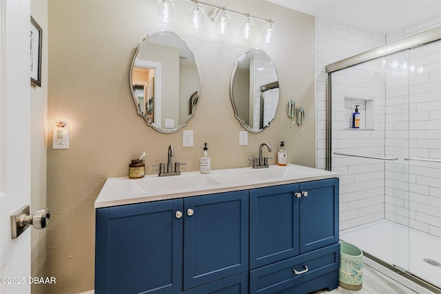 bathroom featuring vanity and walk in shower