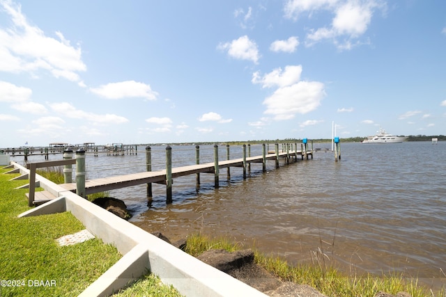 view of dock with a water view