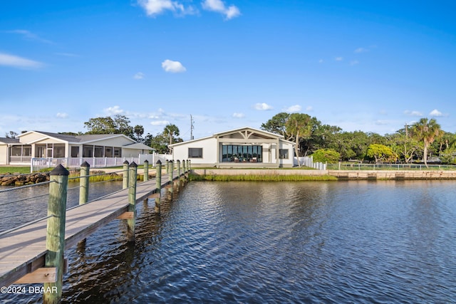 view of dock with a water view