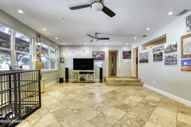 living room with ceiling fan