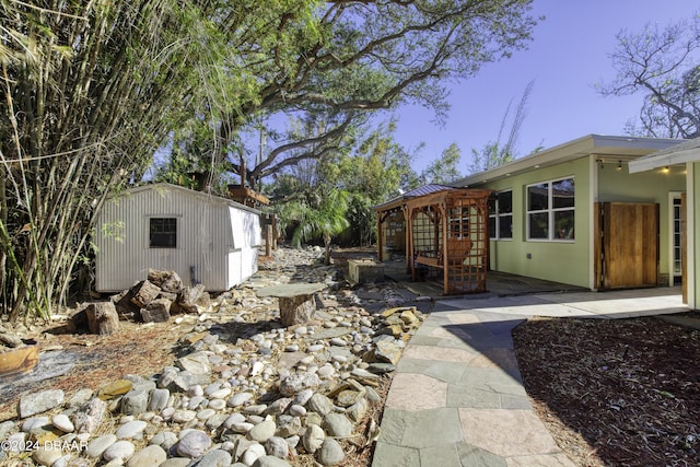 view of yard with a storage shed