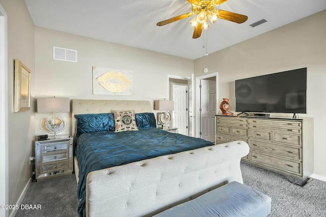 bedroom with carpet flooring and ceiling fan