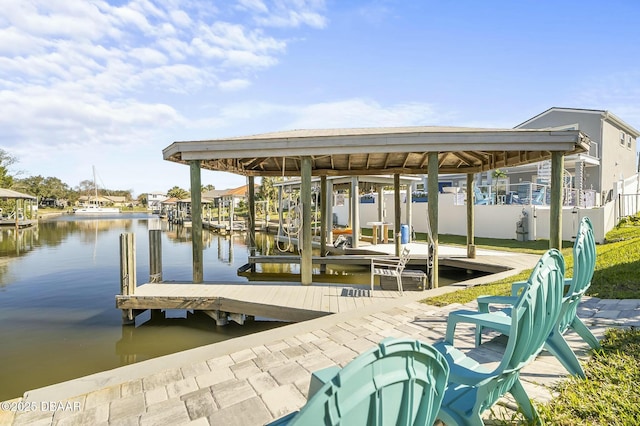 view of dock with a water view