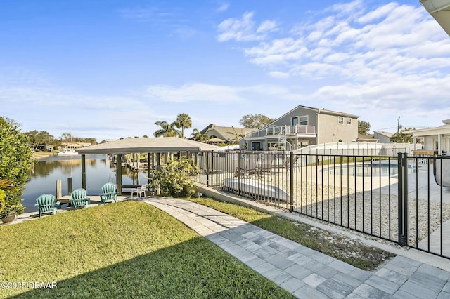 view of yard with a water view