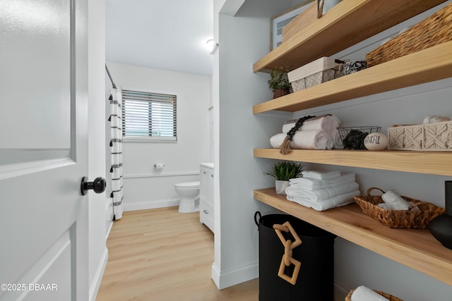 spacious closet with light hardwood / wood-style flooring