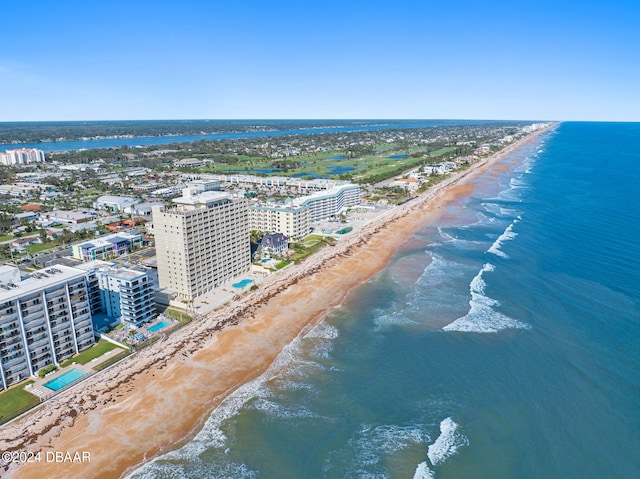 aerial view with a view of the beach and a water view