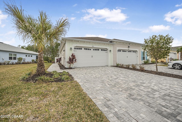 garage with a lawn