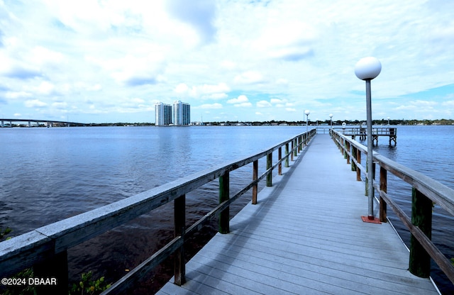 view of dock featuring a water view