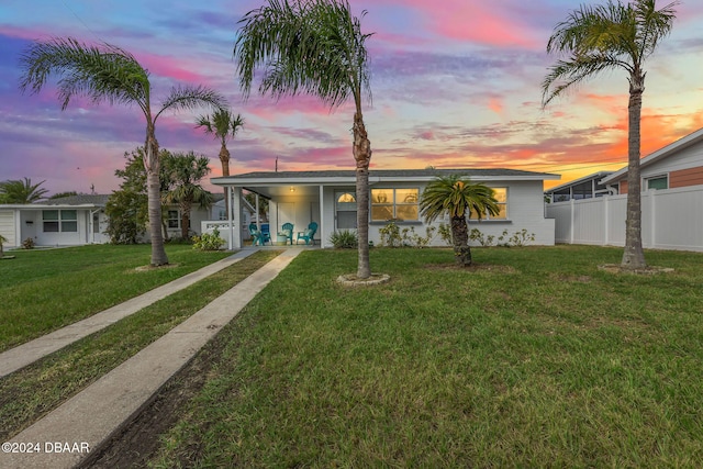 view of front of property with a yard and a carport