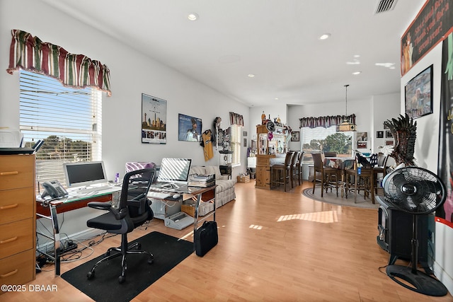 office area featuring light hardwood / wood-style flooring