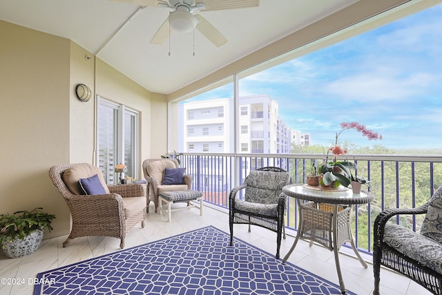 balcony with ceiling fan