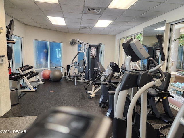 gym with a drop ceiling