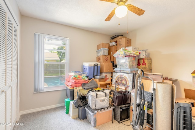 storage featuring ceiling fan