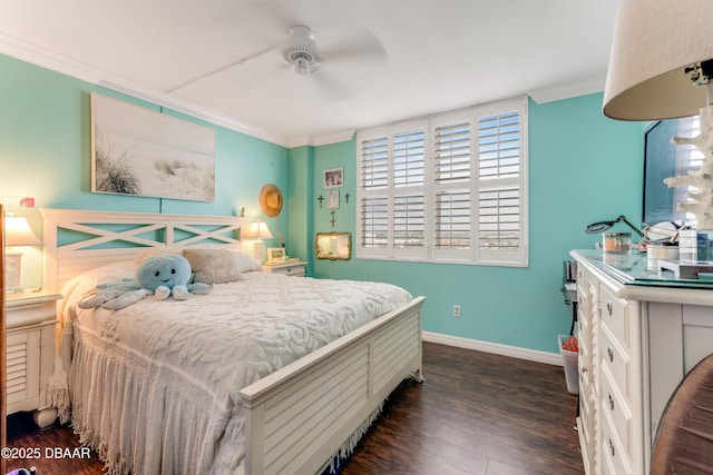 2800 N Atlantic Ave Unit 501, Daytona Beach, FL 32118 - bedroom featuring ornamental molding, dark wood-type flooring, and a ceiling fan