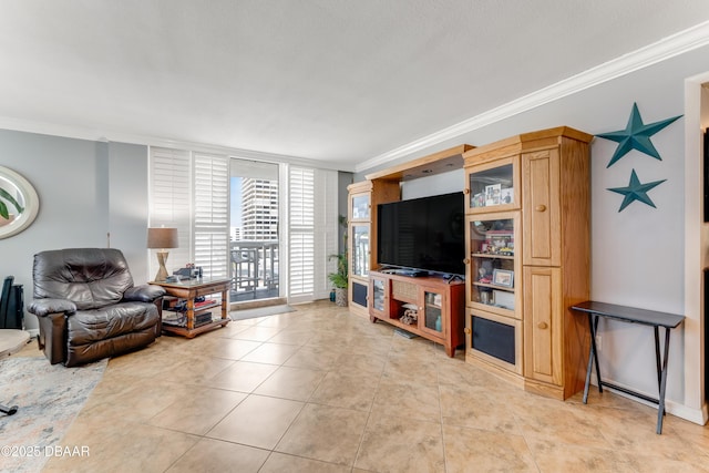 2800 N Atlantic Ave Unit 501, Daytona Beach, FL 32118 - living room with ornamental molding and light tile patterned floors