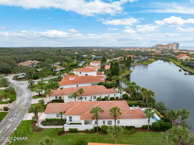 aerial view with a water view