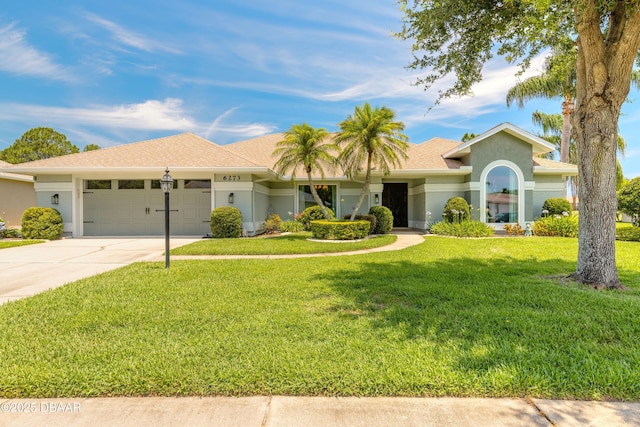 6273 Paradise Island Ct, Port Orange, FL 32128 - single story home featuring a garage, a front lawn, stucco siding, and driveway