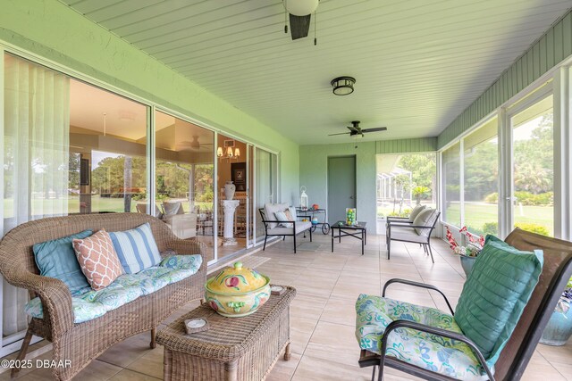 6273 Paradise Island Ct, Port Orange, FL 32128 - sunroom / solarium with an outdoor living space and a ceiling fan