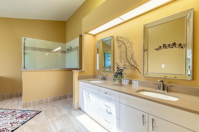 6273 Paradise Island Ct, Port Orange, FL 32128 - bathroom featuring walk in shower and double vanity