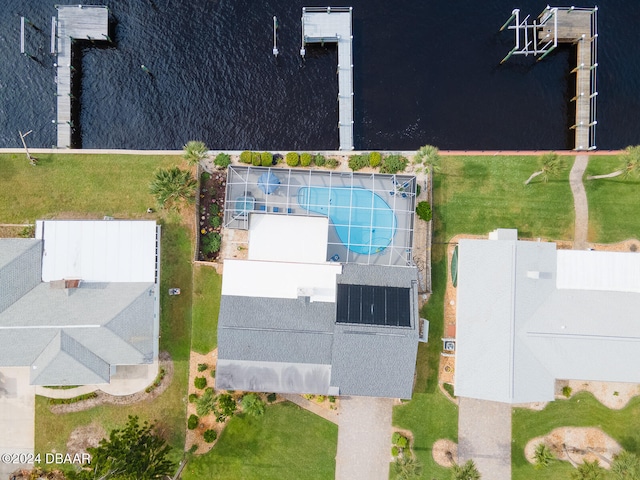 aerial view with a water view