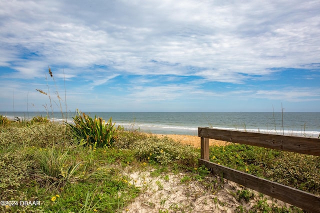 view of water feature with a beach view