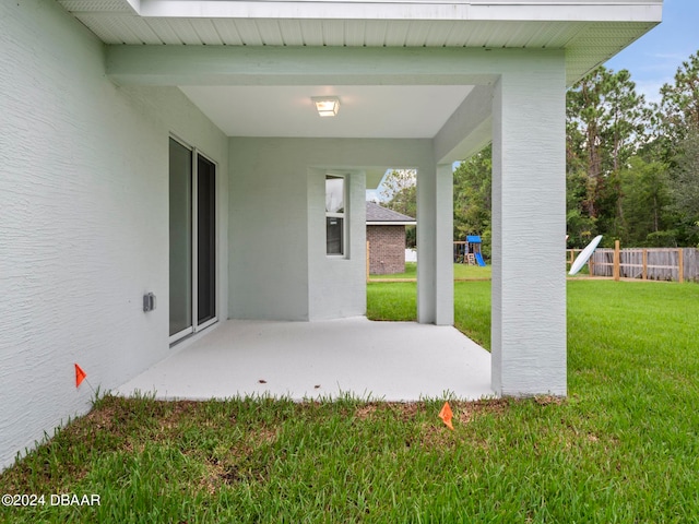 view of patio / terrace featuring a playground