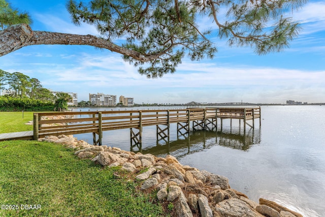 dock area featuring a water view