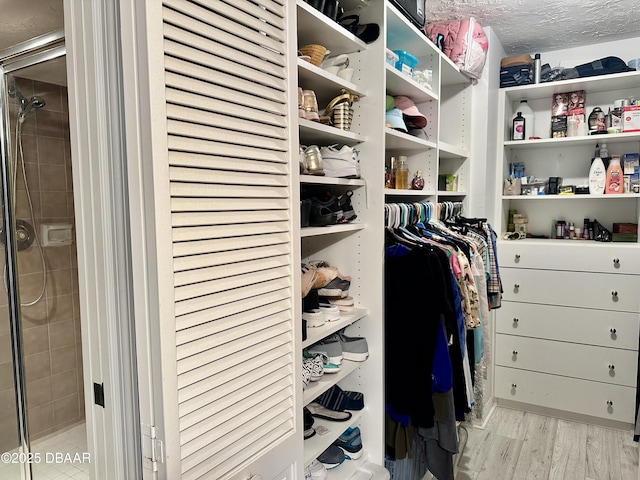 spacious closet featuring light hardwood / wood-style floors